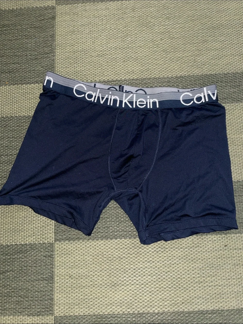 Calvin Klein Navy Boxer Briefs with Gray Logo Waistband